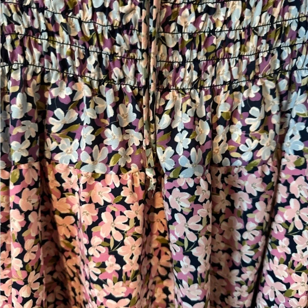 Vince Camuto Floral Smocked Waist Long Sleeve Dress 8 - Picture 4 of 8